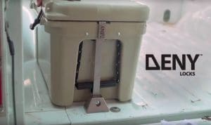 The DENY Lock in action as it serves as a truck bed cooler lock!
